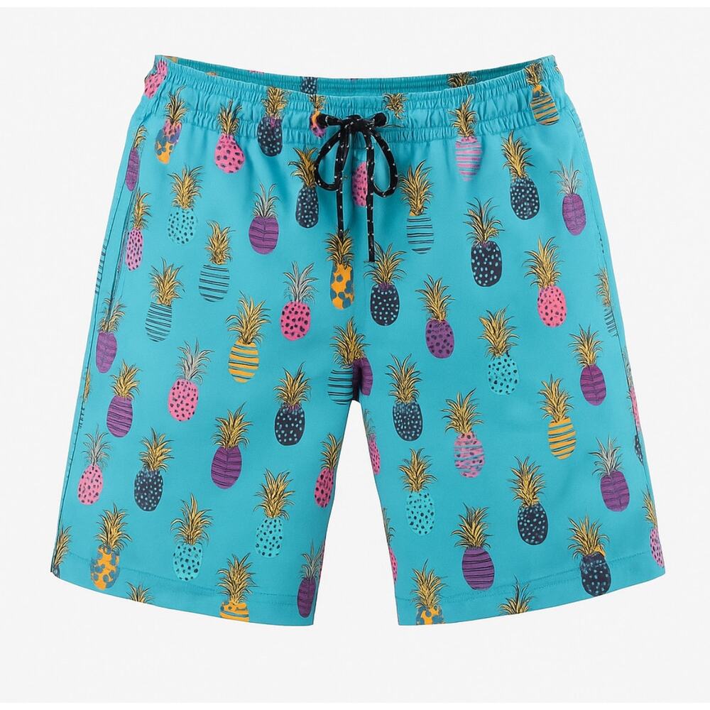 Distortion Boys Swim Trunks Youth Small Blue Pineapple Print Board Shorts Summer
